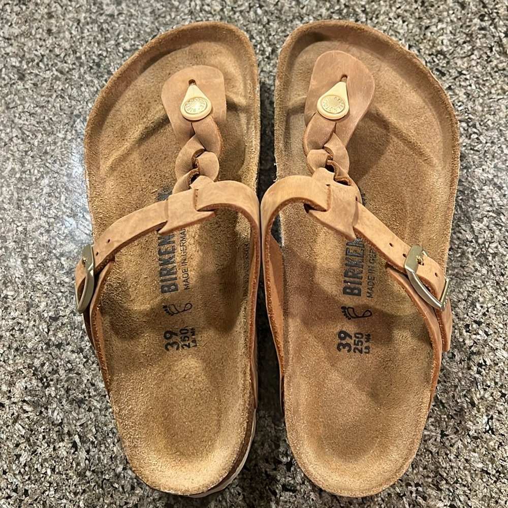 Birkenstock Gizeh Braided Oiled Leather in Cognac 39